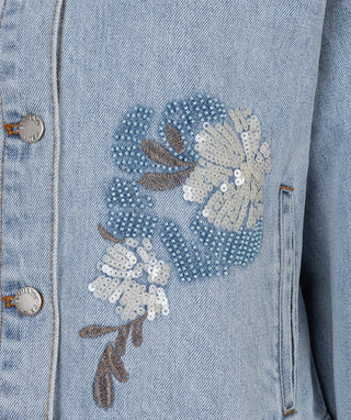 Beaded Cropped Denim Jacket