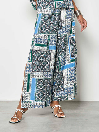 Scarf Print Side Split Trousers
