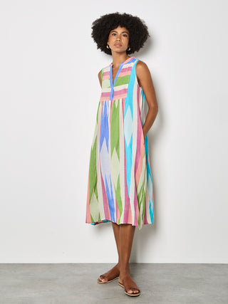 Sleeveless Jaquard Print Cotton Midi Dress
