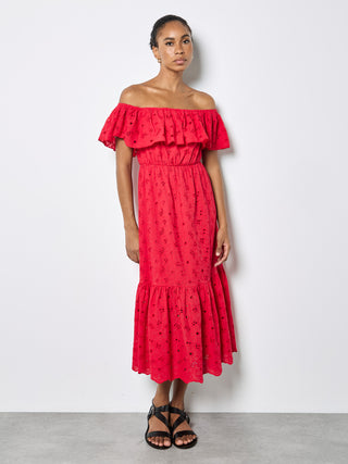 Broderie Bardot Tier Maxi Dress