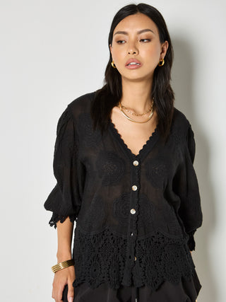 Embroidered Daisies Lace Hem Top
