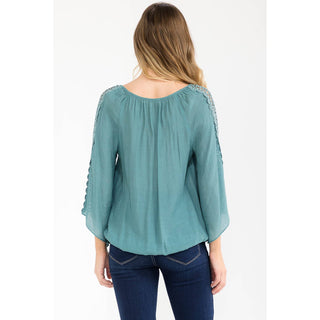 Faye Crochet Sleeve Peasant Blouse