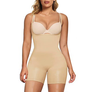 SHAPERX Women's Bodysuit Tummy Control Shapewear Open Bust Thigh Slimmer Seamless Body Shaper