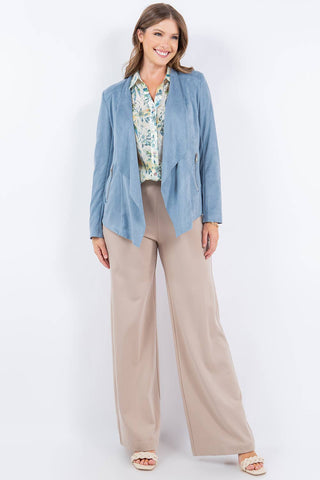 Spring Faux Suede Drape Front Jacket