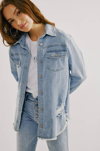 Light Wash Denim Shirt Jacket