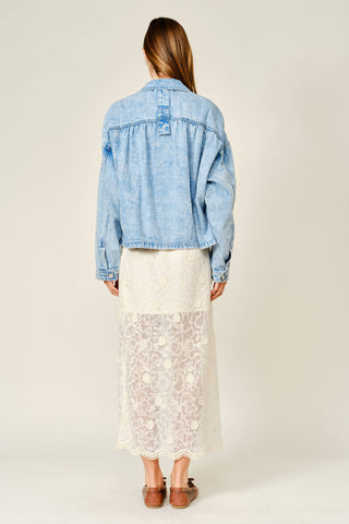 Pocket Ties Zip Front Denim Jacket