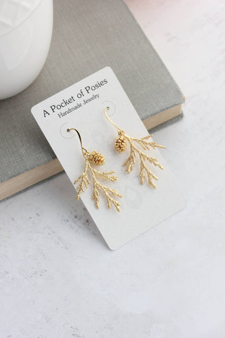 Gold Cedar Branch Earring