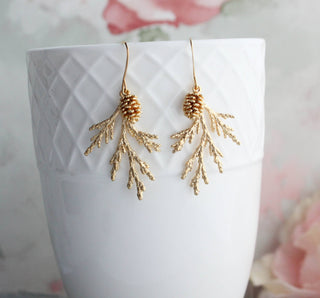 Gold Cedar Branch Earring