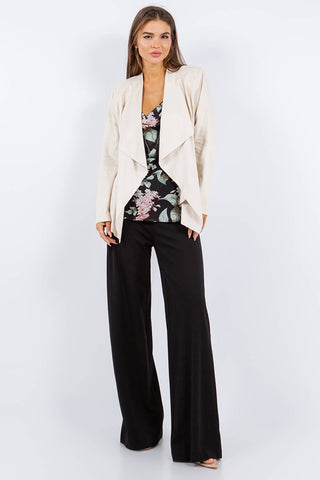 Spring Faux Suede Drape Front Jacket