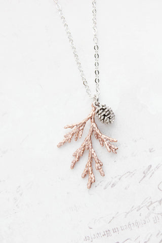 Cedar Branch Necklace | Pine Cone Charm