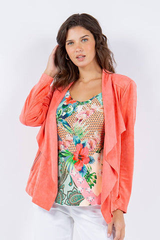 Spring Faux Suede Drape Front Jacket