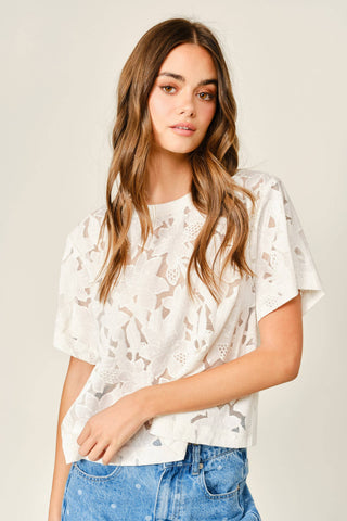 Lace Floral Crop Tee