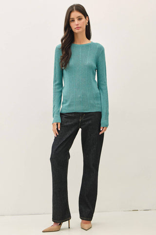 Crochet Sleeve Pointelle Fine Sweater