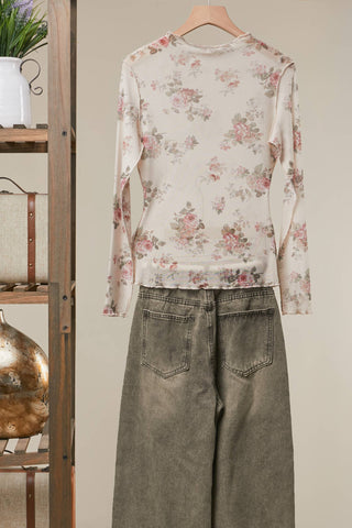 Vintage Floral Mesh Layered Top