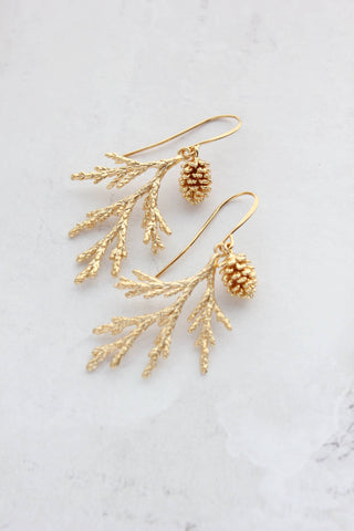 Gold Cedar Branch Earring