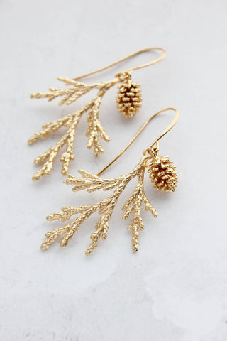 Gold Cedar Branch Earring