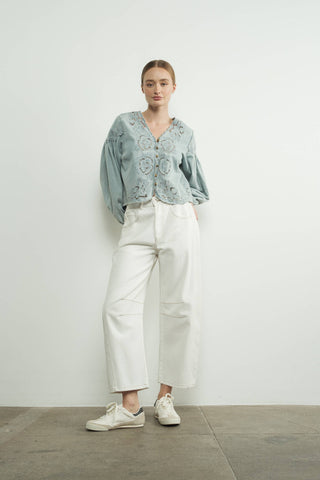 Josie Light Denim Embroidery Cutouts Jacket/Top