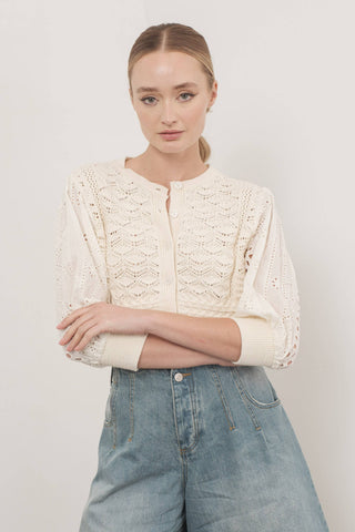 Hendry 3/4 SLEEVEMixed Cotton Eyelet Sweater