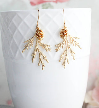 Gold Cedar Branch Earring