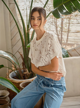 Lace Floral Crop Tee