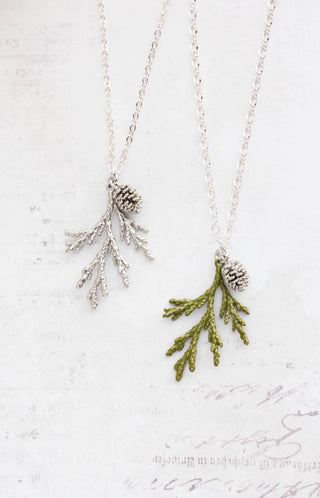 Cedar Branch Necklace | Pine Cone Charm