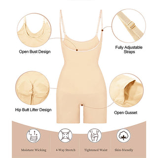 SHAPERX Women's Bodysuit Tummy Control Shapewear Open Bust Thigh Slimmer Seamless Body Shaper