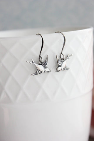 Little bird earrings - antiqued silver