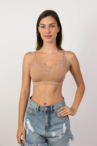 COMFY! Ultra Soft Lace Trim Ribbed Padded Seamless Bralette