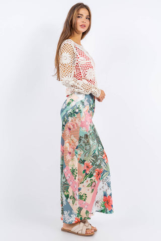 Charmeuse Satin Hawaiian Print Bias Cut Skirt