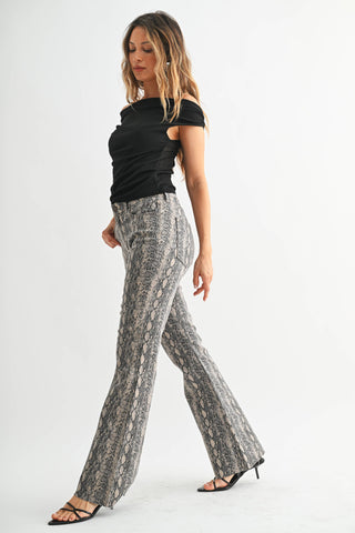 Flare with Regular Hem Snake Print Denim
