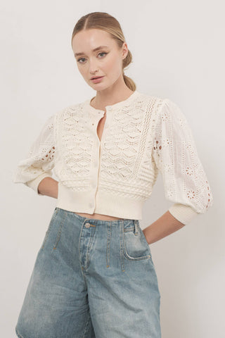 Hendry 3/4 SLEEVEMixed Cotton Eyelet Sweater