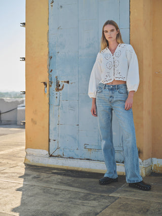 Josie Light Denim Embroidery Cutouts Jacket/Top