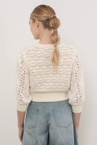 Hendry 3/4 SLEEVEMixed Cotton Eyelet Sweater
