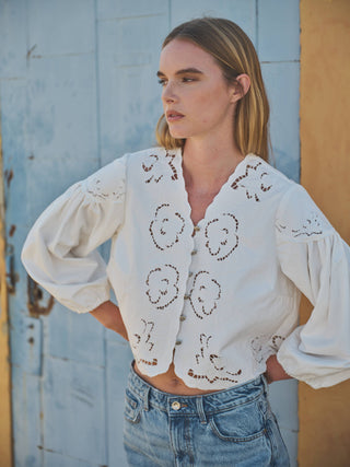 Josie Light Denim Embroidery Cutouts Jacket/Top