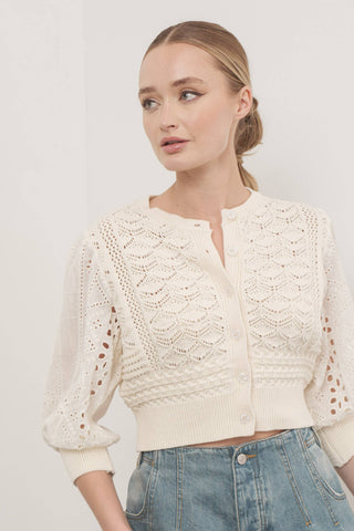 Hendry 3/4 SLEEVEMixed Cotton Eyelet Sweater