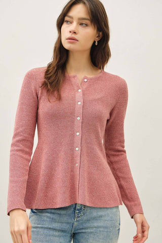 Ribbed Cotton Peplum Cardigan