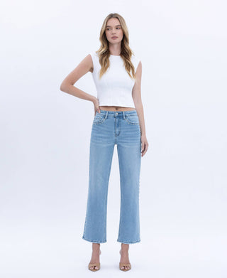 High Rise Cropped Studded Slim Wide Jeans