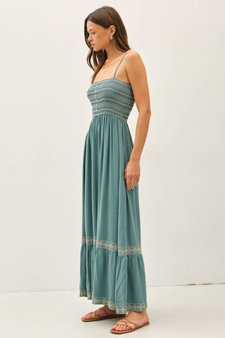 Smocked Top, Lined Maxi Dress