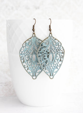 Shabby Aqua Filigree Earrings