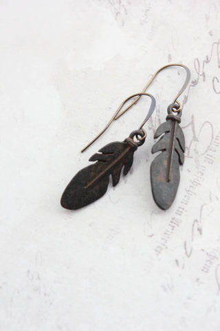 Feather Earrings | Rustic Brown Boho Earrings