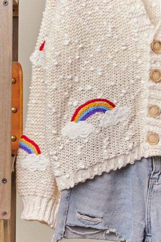 V Neck Cardigan with Rainbow Overstitch