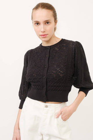 Hendry 3/4 SLEEVEMixed Cotton Eyelet Sweater