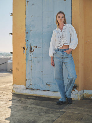 Josie Light Denim Embroidery Cutouts Jacket/Top