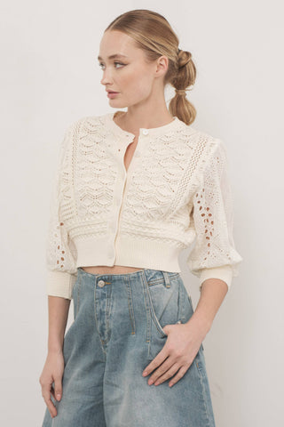 Hendry 3/4 SLEEVEMixed Cotton Eyelet Sweater