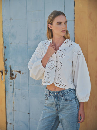 Josie Light Denim Embroidery Cutouts Jacket/Top