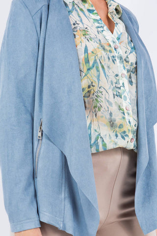 Spring Faux Suede Drape Front Jacket