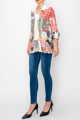 Button Blouse w/Sequins and Lace - Howdy