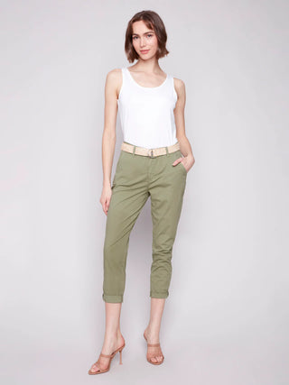 Celadon Slim Fit Pant with Belt