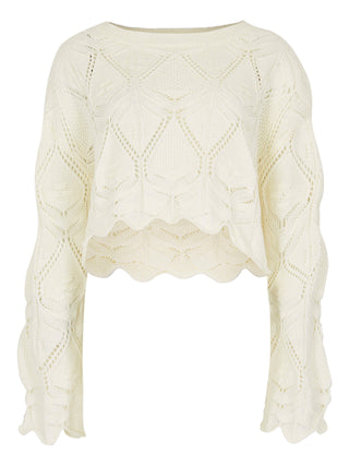 Scallop Hem Pointelle Sweater