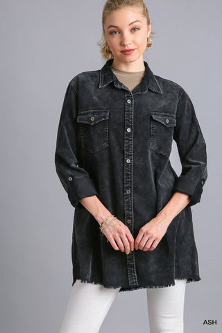 Stone Wash Button Down Denim Shirt Dress